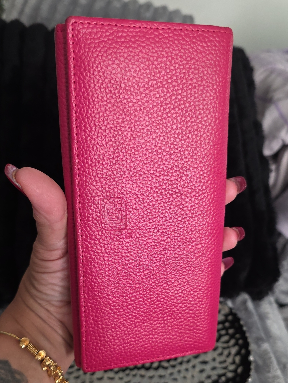 Pink Pebbled Leather Long Wallet